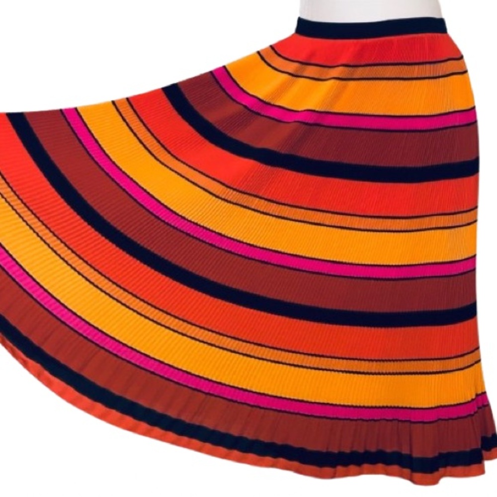 Vibrant Colorful Striped Midi Maxi Skirt J. Crew 10P  Fall Accordion Pleat Fall